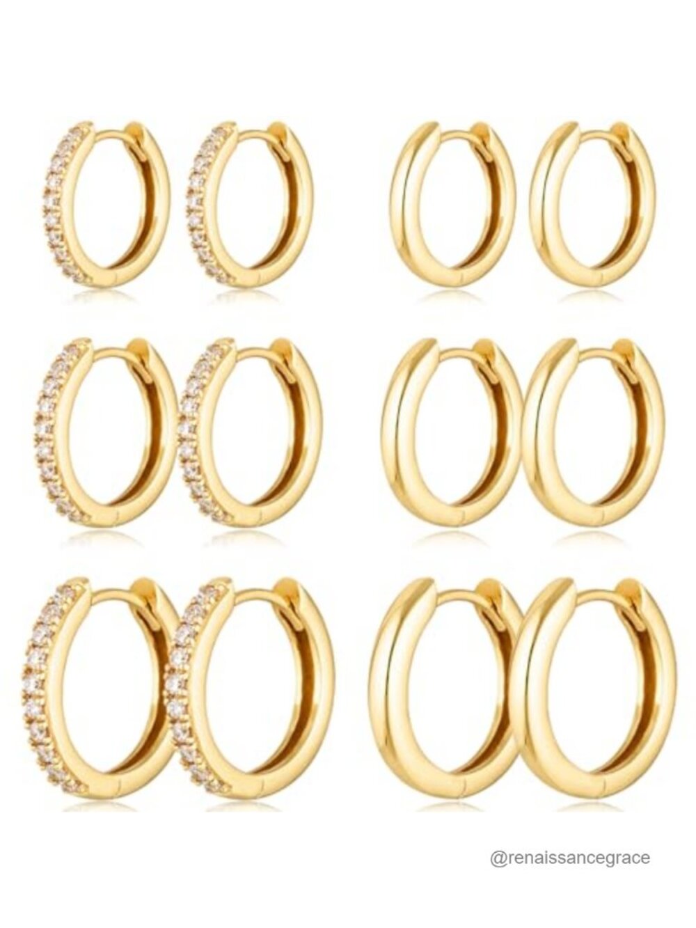 6 Pairs Hypoallergenic 14K Gold Plated Cubic Zirconia Hoop Earrings Set Women